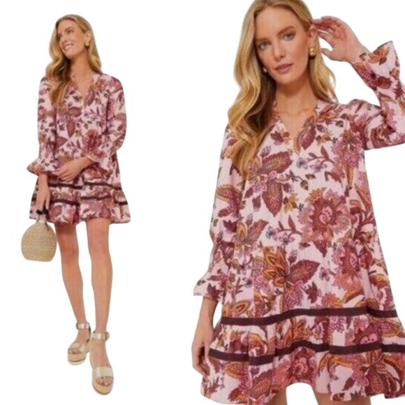 Pomander Place Floral Mini Dress - Pink and Brown - Picture 1 of 10